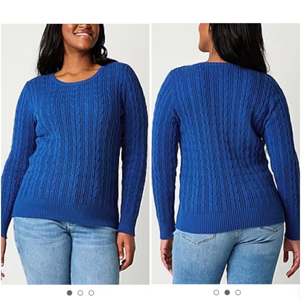 St. John's Bay Crew Neck Long Sleeve Cable Knit Pullover Sweater sz S